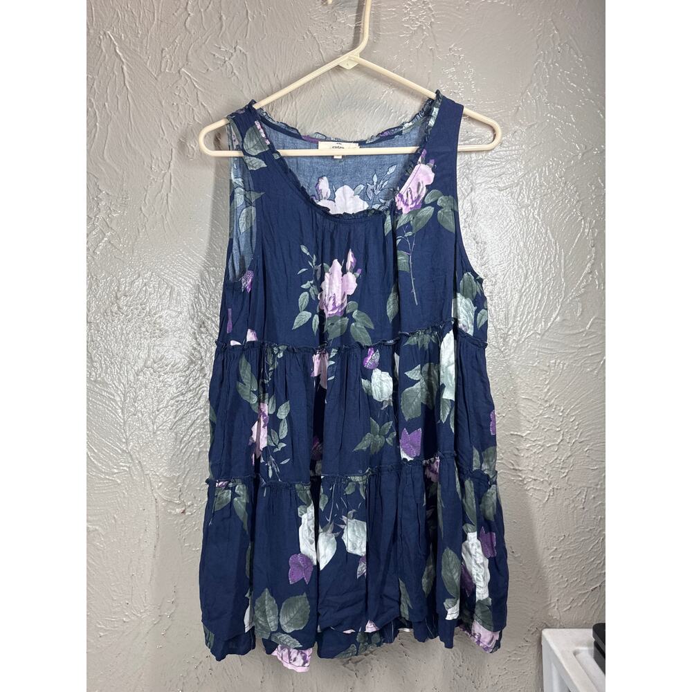 Entro Women's Blue Floral Tiered Sleeveless Relaxed Flowy Top Size Medium